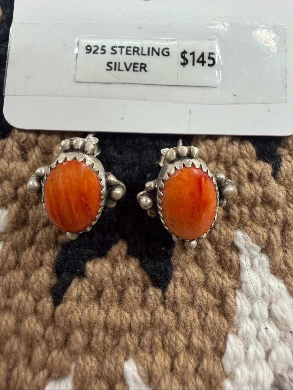 Orange spiney oyster sterling silver stud earrings